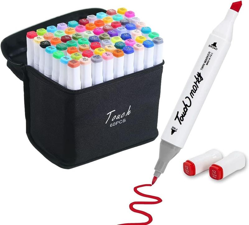 yurip 2点セット Kit de Canetas Marcador Permanente Ponta Dupla 60 cores - TOUCH